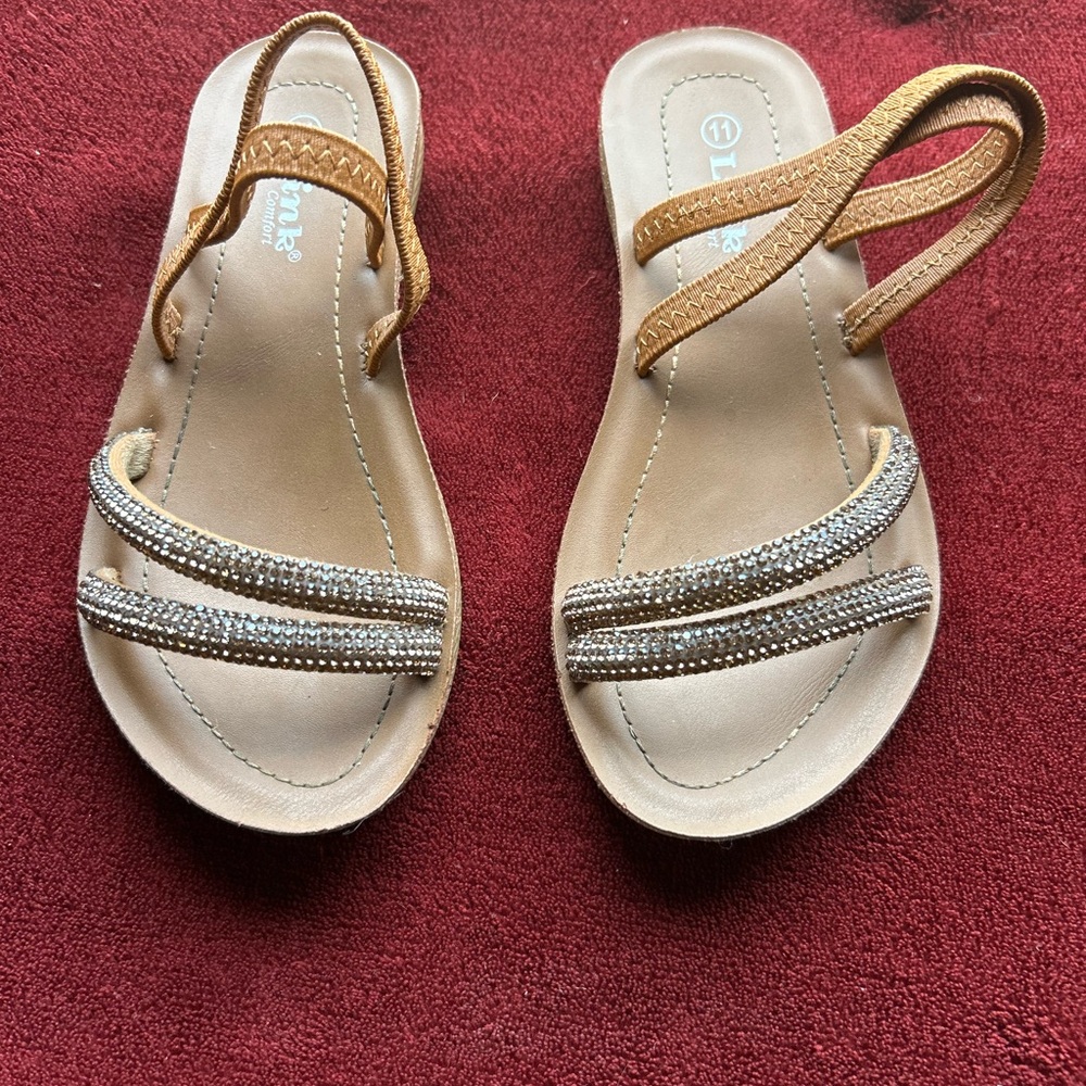 Elegant Tan and Silver Girl Sandals